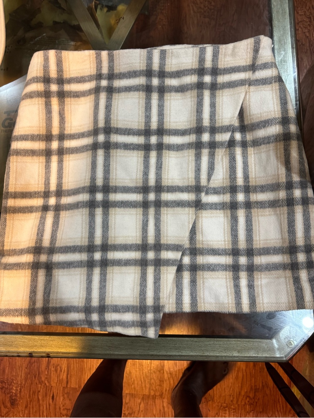bagatelle Cream and Gray Plaid Mini Skirt